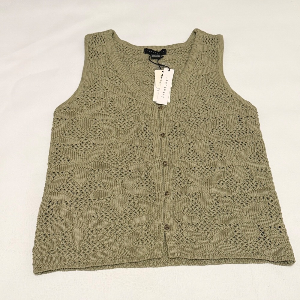 Sanctuary Jasmine Tank Sage Green Pointelle Knit Cotton Vest XW9195U4E L